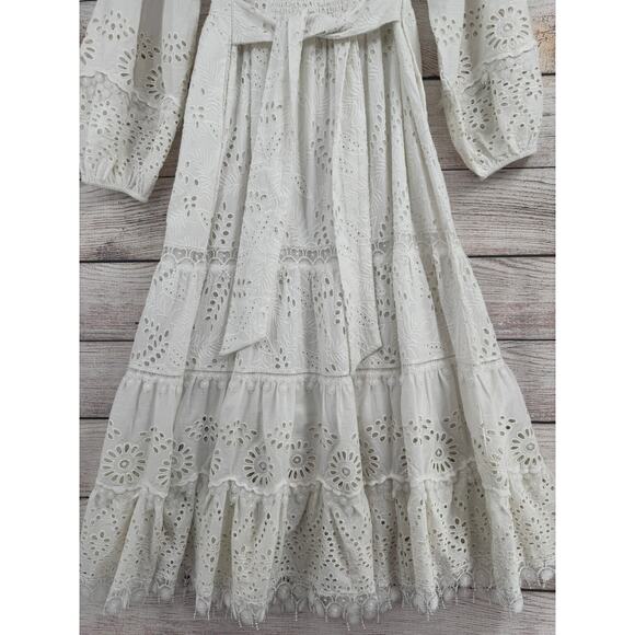 Kobi Halperin Eyelet Crochet Embroidered Midi Dress Womens Small White Tie Back - Picture 6 of 14